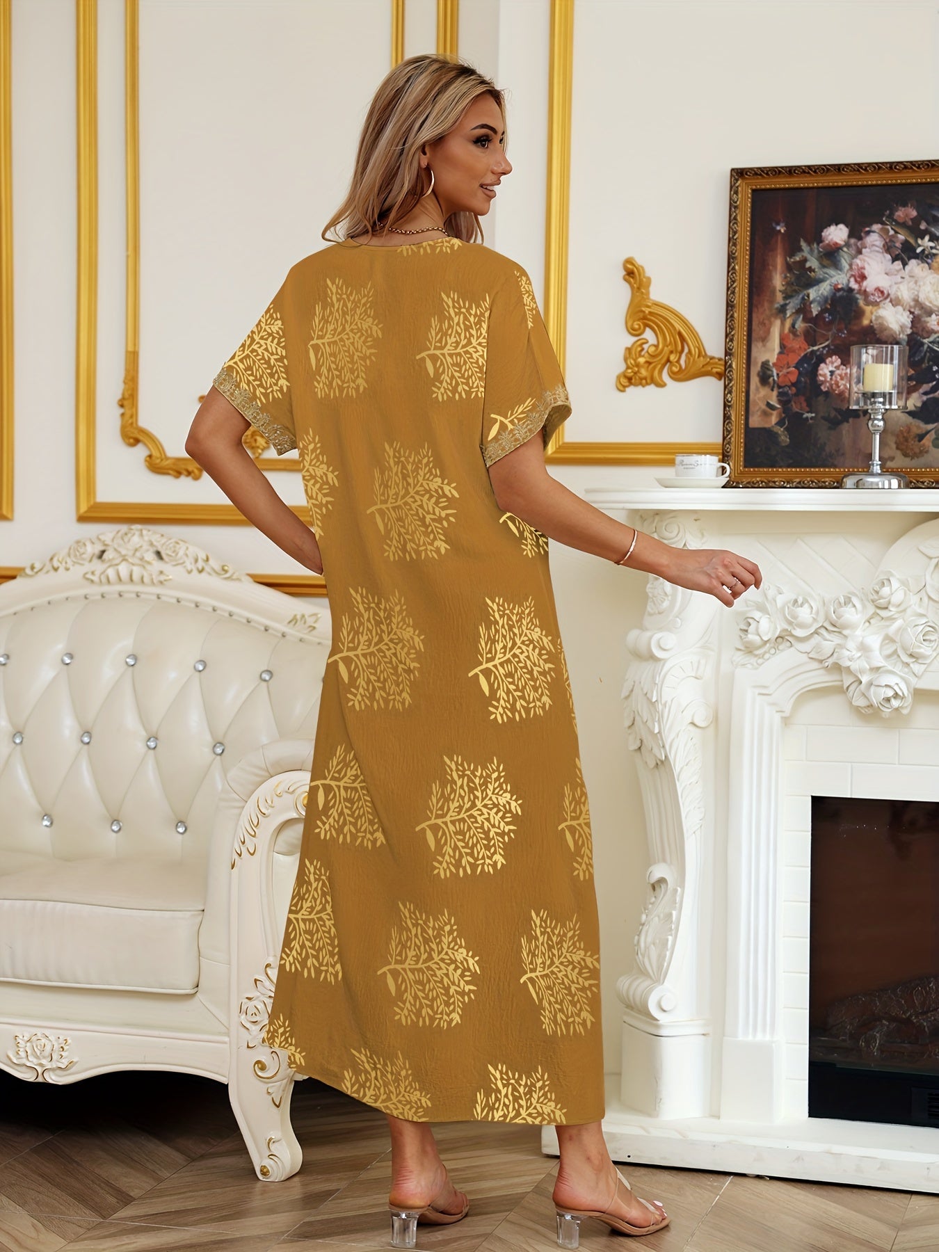 Robe Abaya Élégante à Manches Courtes et Col Rond, Longueur Maxi pour Femmes