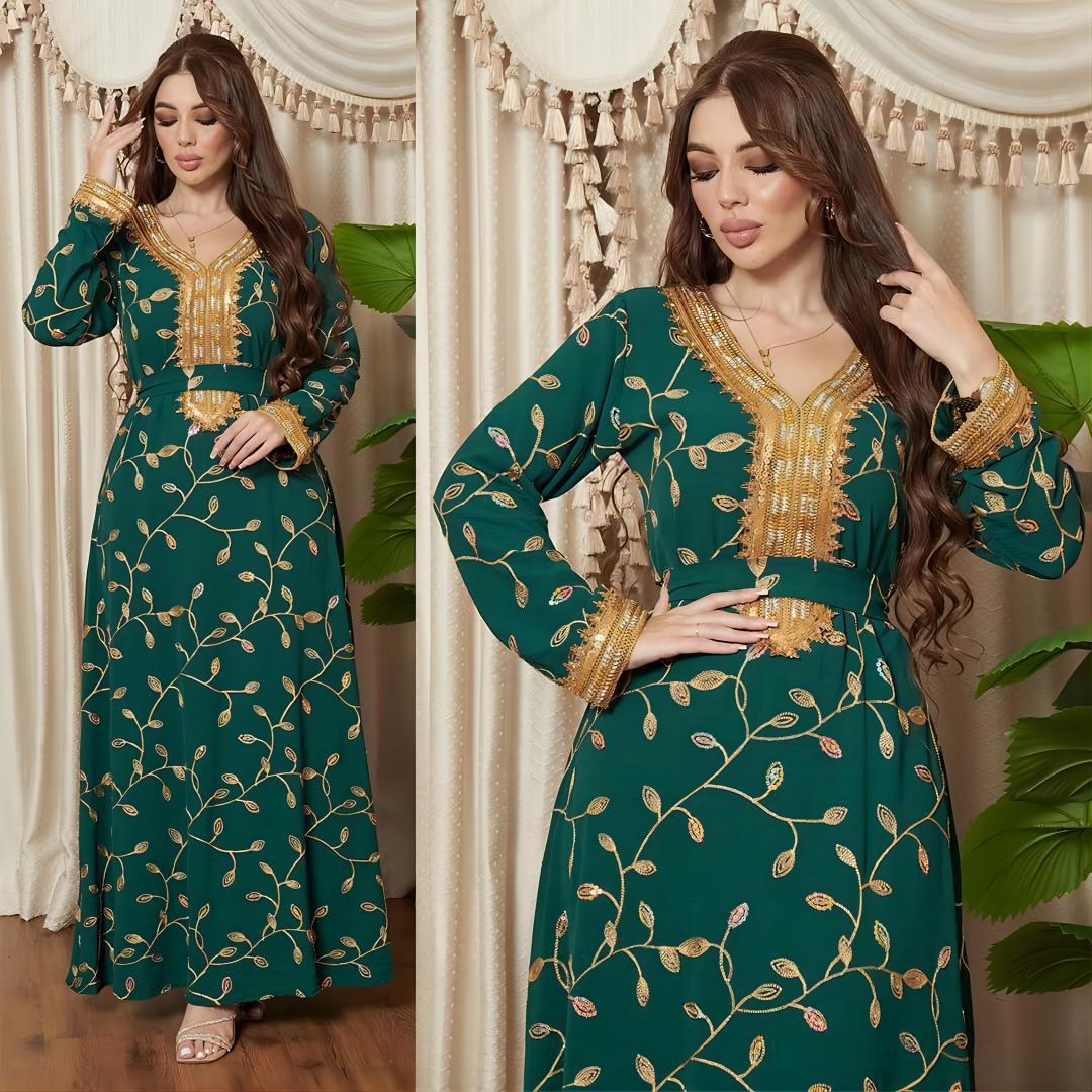 Robe de Dîner Musulmane avec Broderie Appliquée - Style Dubaï