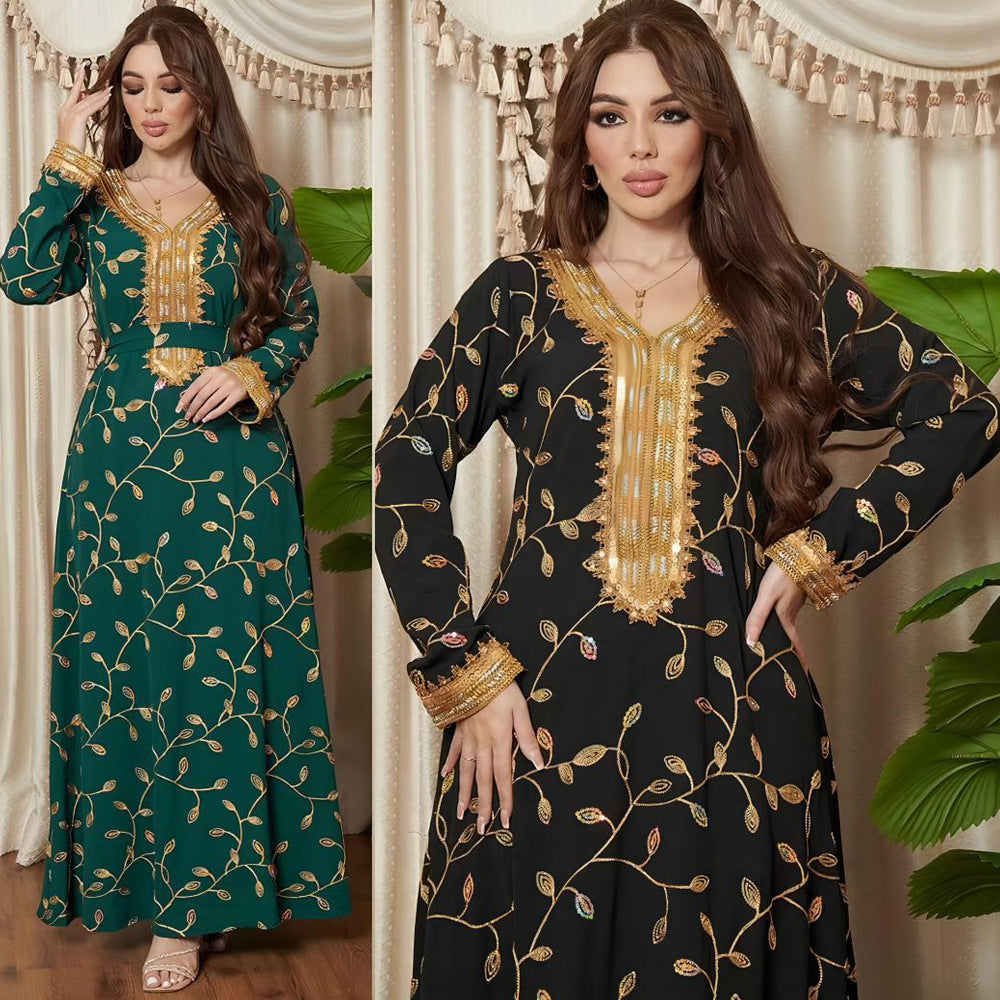 Robe de Dîner Musulmane avec Broderie Appliquée - Style Dubaï