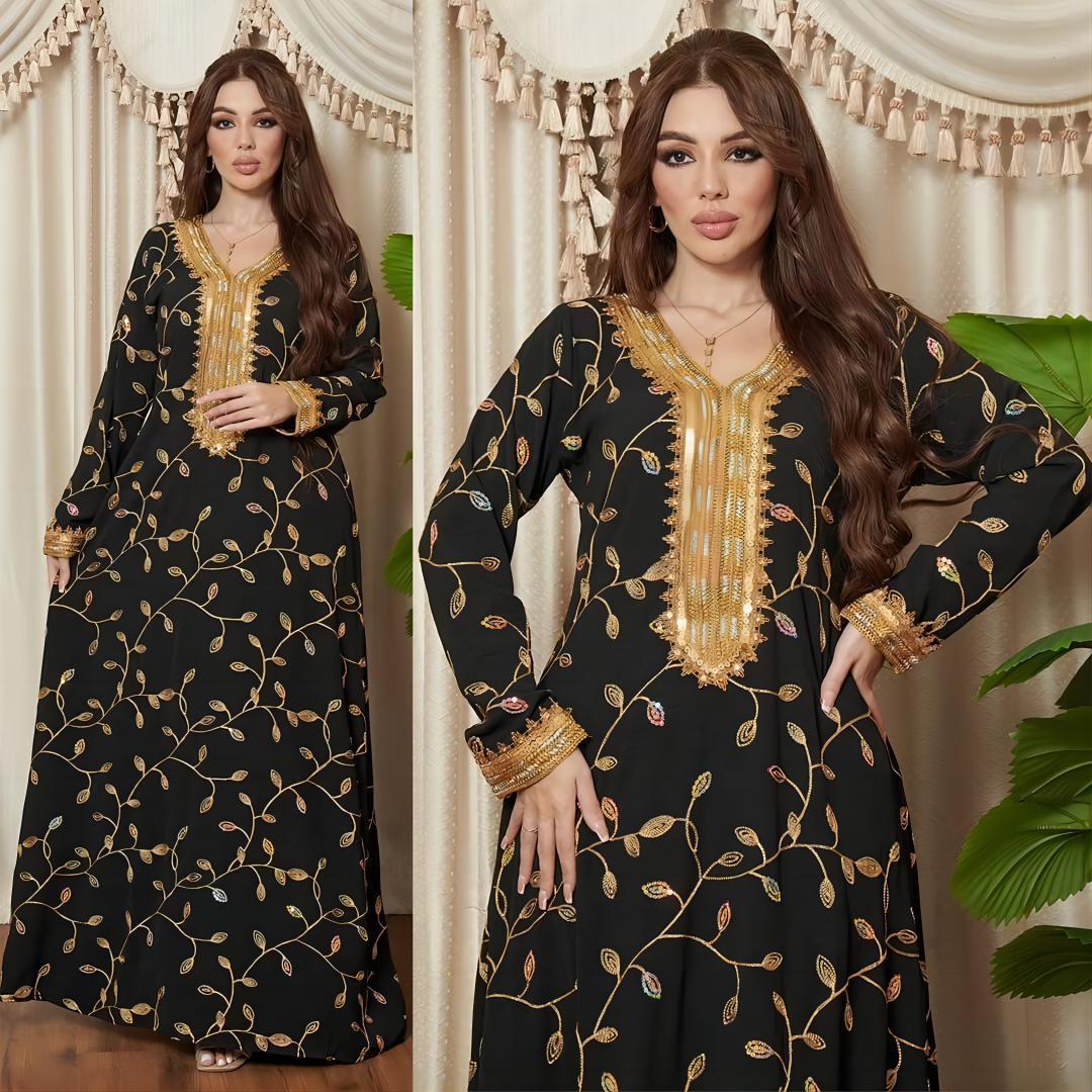 Robe de Dîner Musulmane avec Broderie Appliquée - Style Dubaï