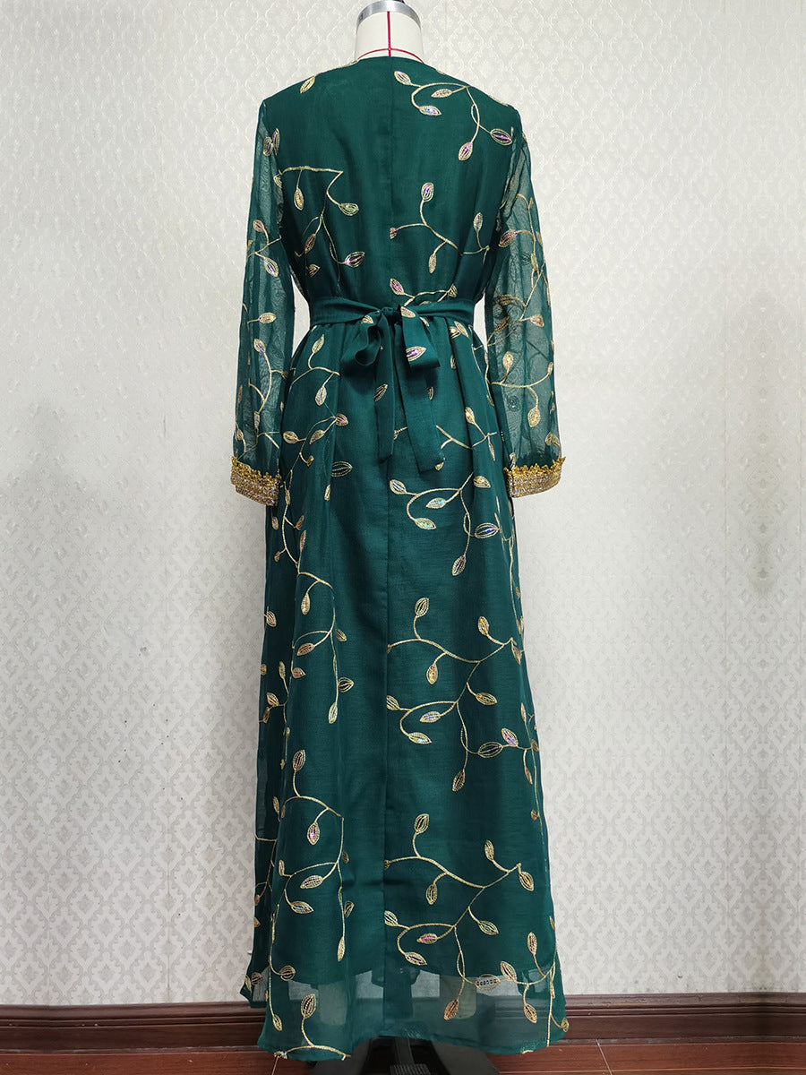 Robe de Dîner Musulmane avec Broderie Appliquée - Style Dubaï