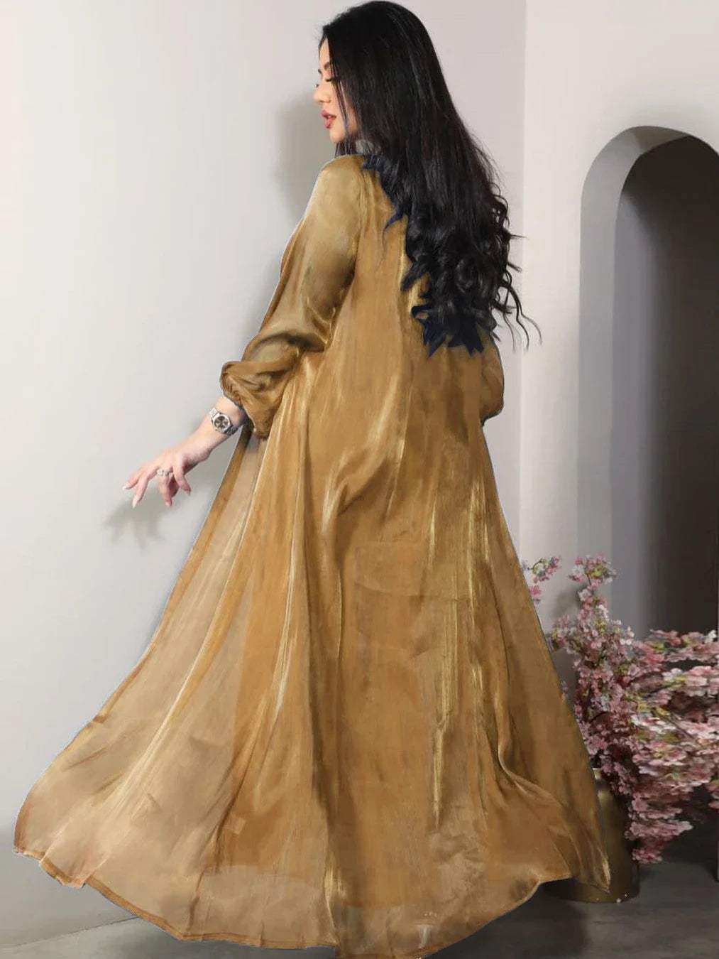 Abaya satinée pour femme, robe de soirée marocaine, caftan Eid, outfit élégant