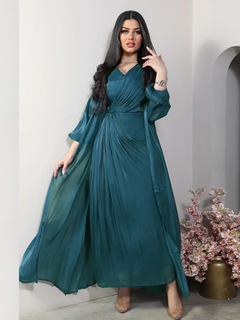 Abaya satinée pour femme, robe de soirée marocaine, caftan Eid, outfit élégant