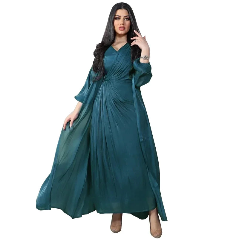 Abaya satinée pour femme, robe de soirée marocaine, caftan Eid, outfit élégant