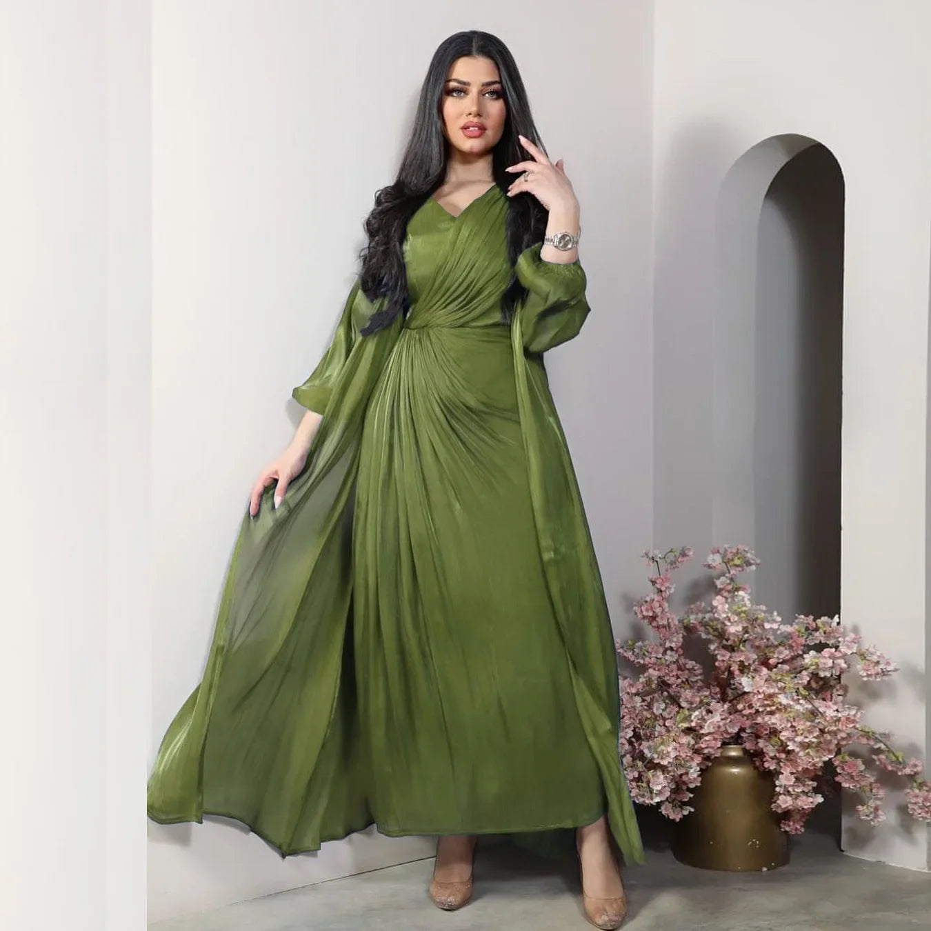 Abaya satinée pour femme, robe de soirée marocaine, caftan Eid, outfit élégant