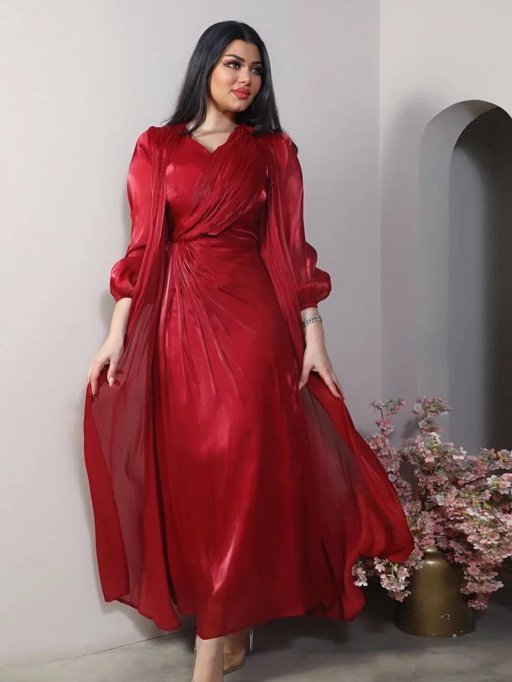 Abaya satinée pour femme, robe de soirée marocaine, caftan Eid, outfit élégant