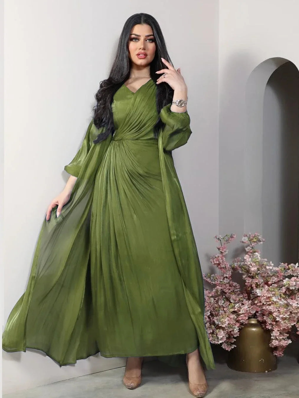 Abaya satinée pour femme, robe de soirée marocaine, caftan Eid, outfit élégant