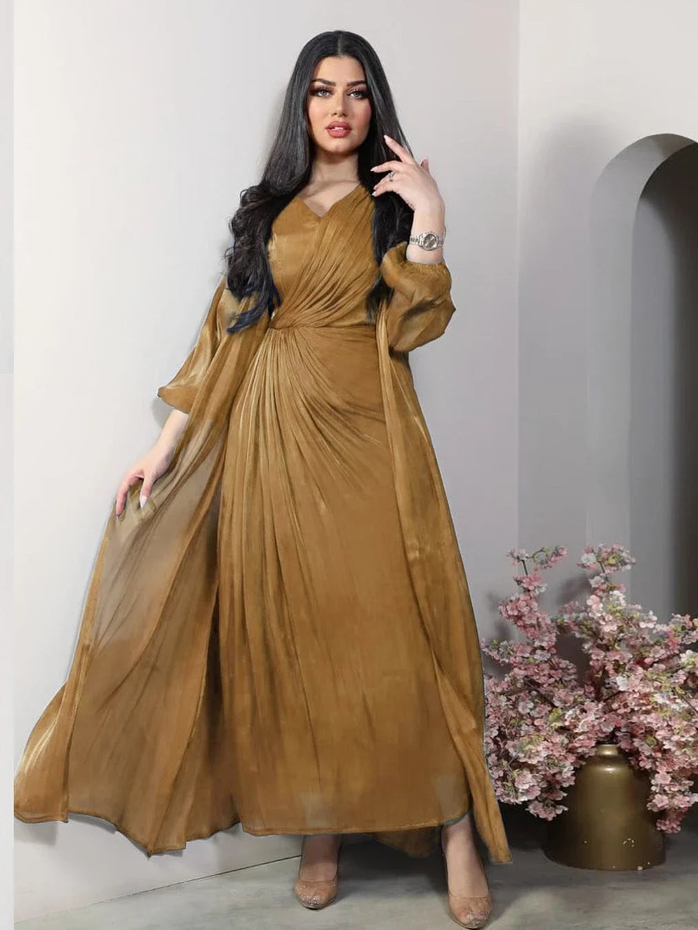 Abaya satinée pour femme, robe de soirée marocaine, caftan Eid, outfit élégant