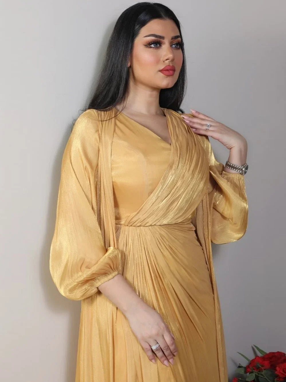 Abaya satinée pour femme, robe de soirée marocaine, caftan Eid, outfit élégant