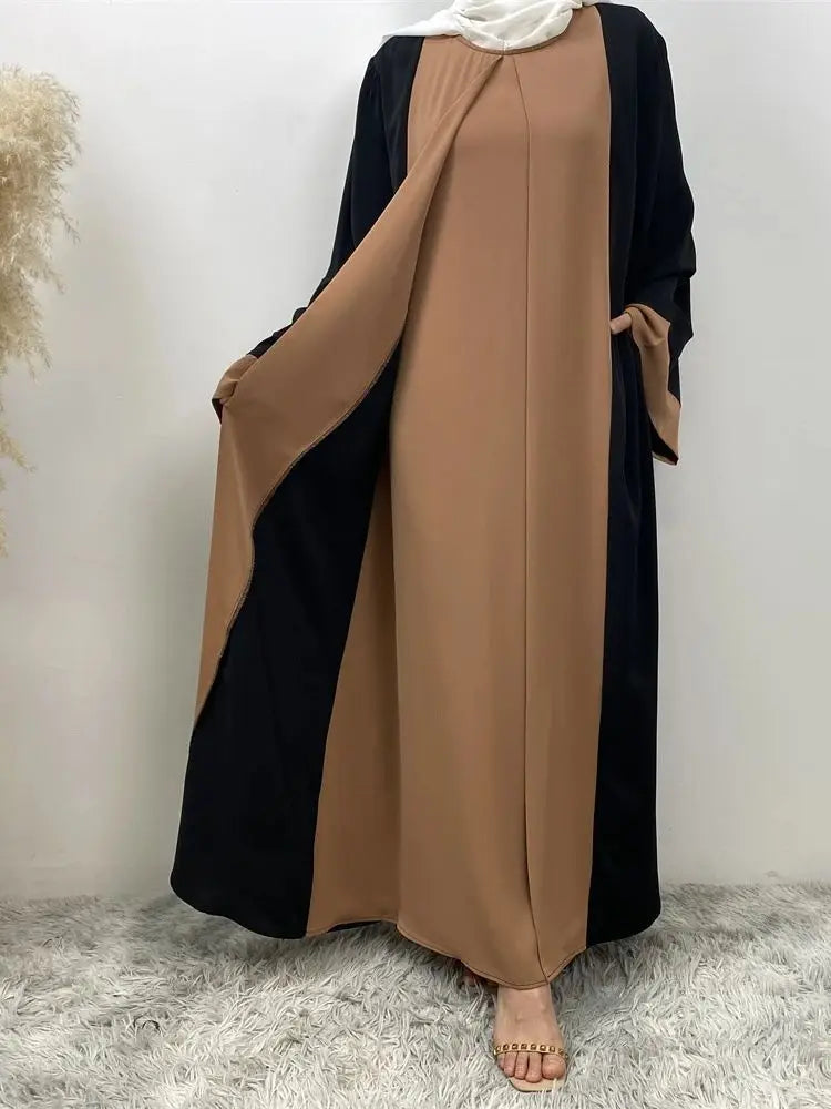Abaya musulmane luxe femmes - faux deux pièces, caftan islamique