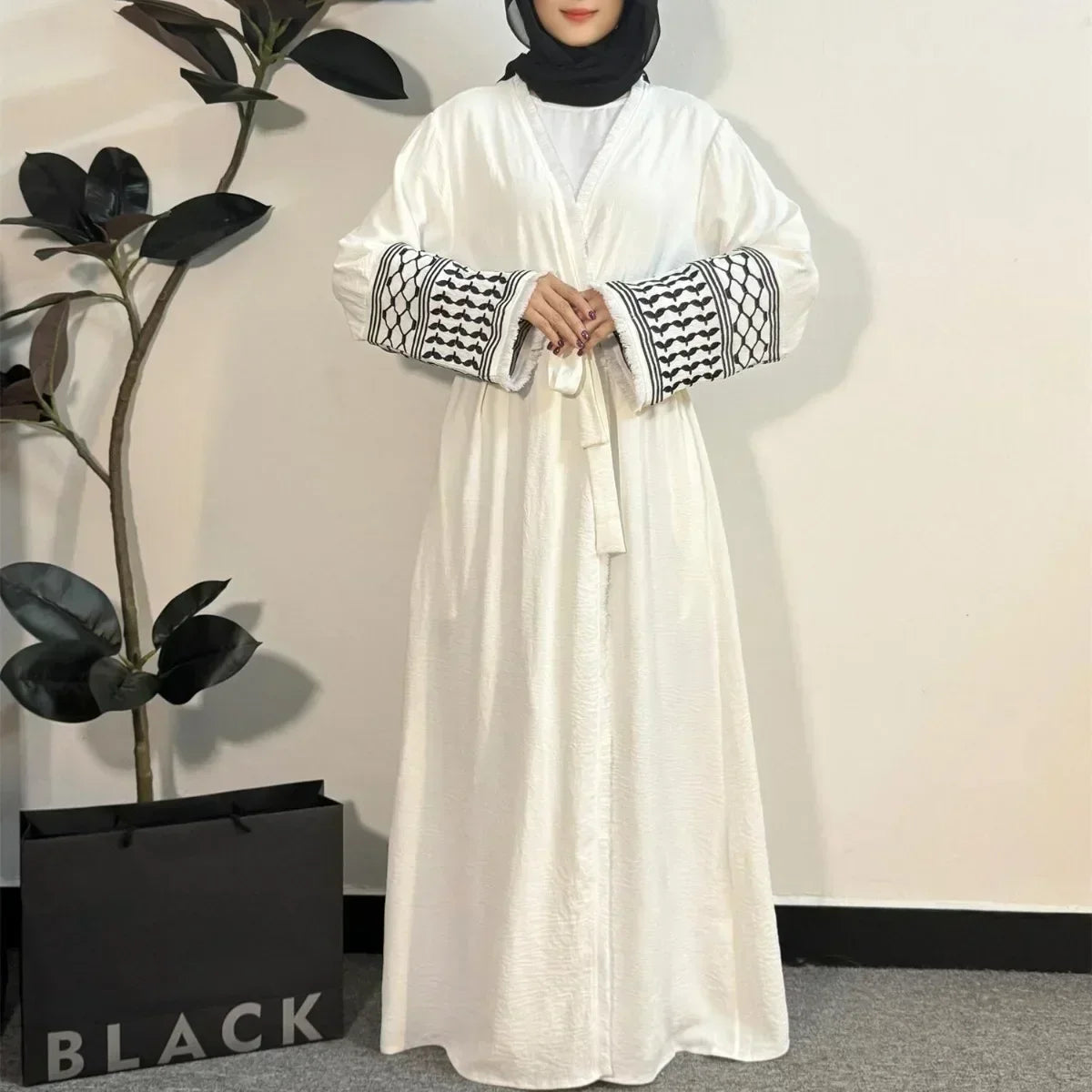Robe maxi musulmane à manches longues, cardigan ouvert - Vêtements pour femmes