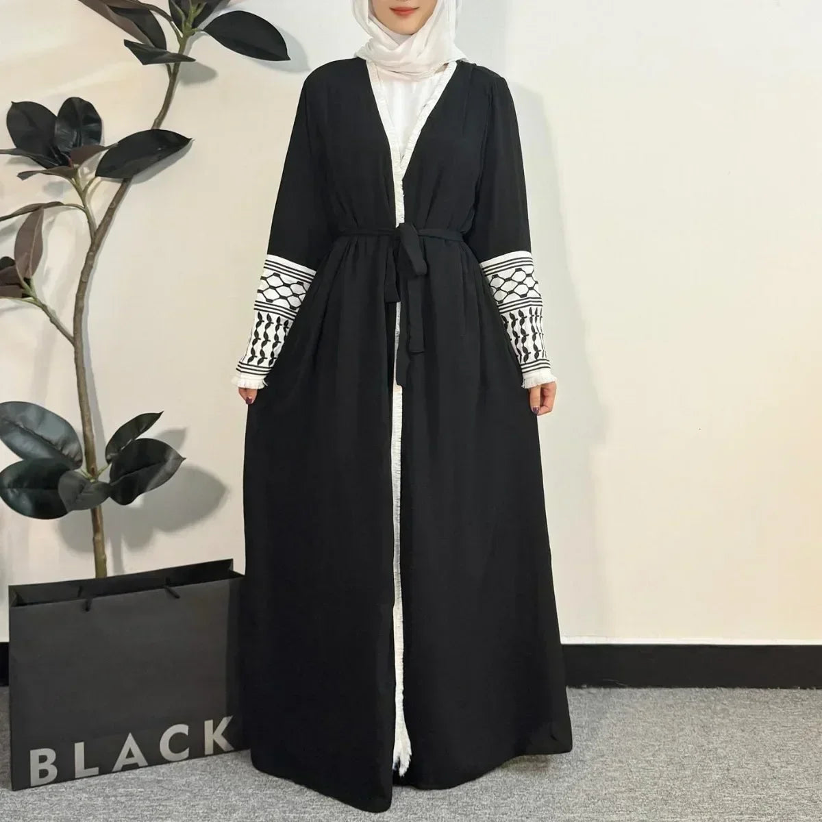 Robe maxi musulmane à manches longues, cardigan ouvert - Vêtements pour femmes