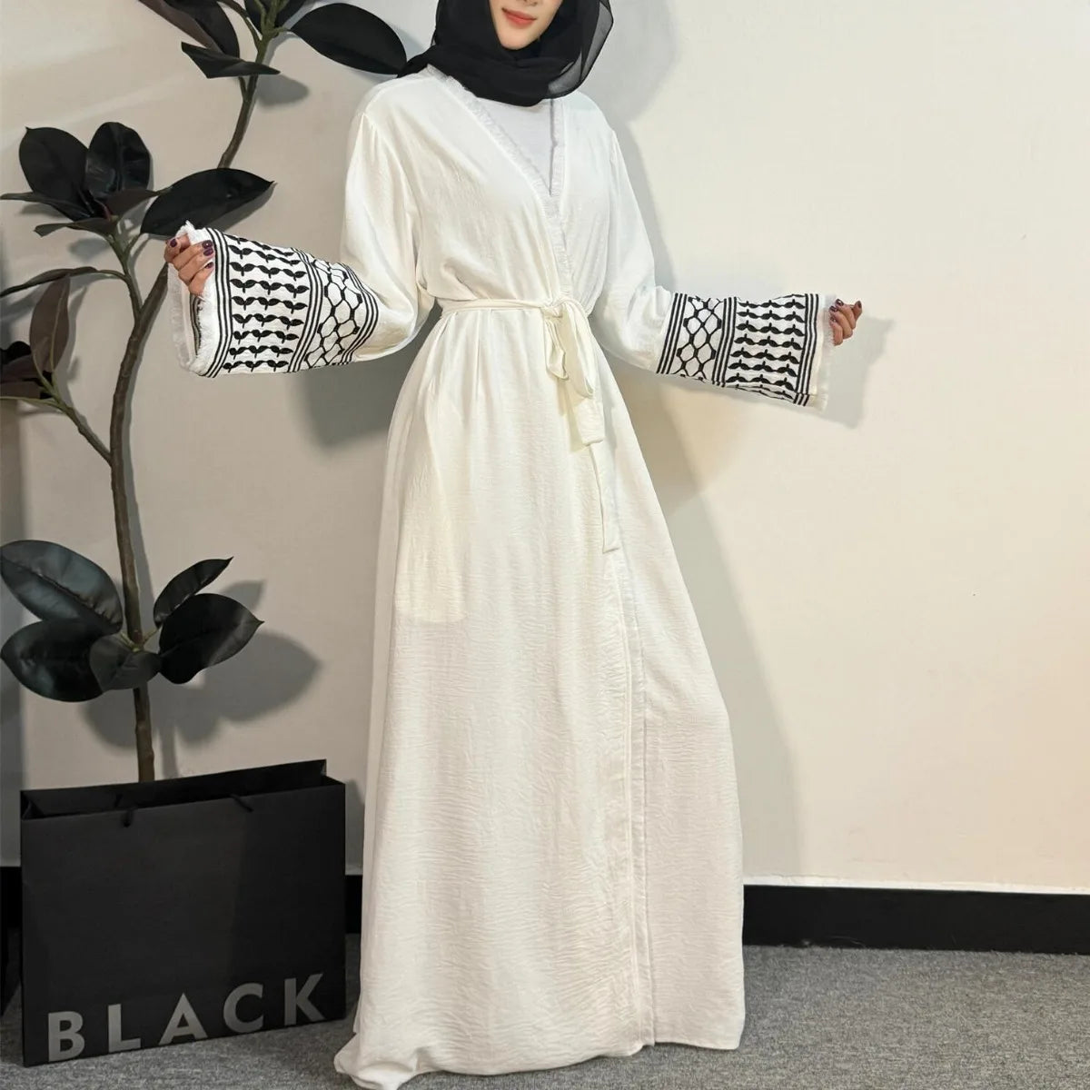 Robe maxi musulmane à manches longues, cardigan ouvert - Vêtements pour femmes