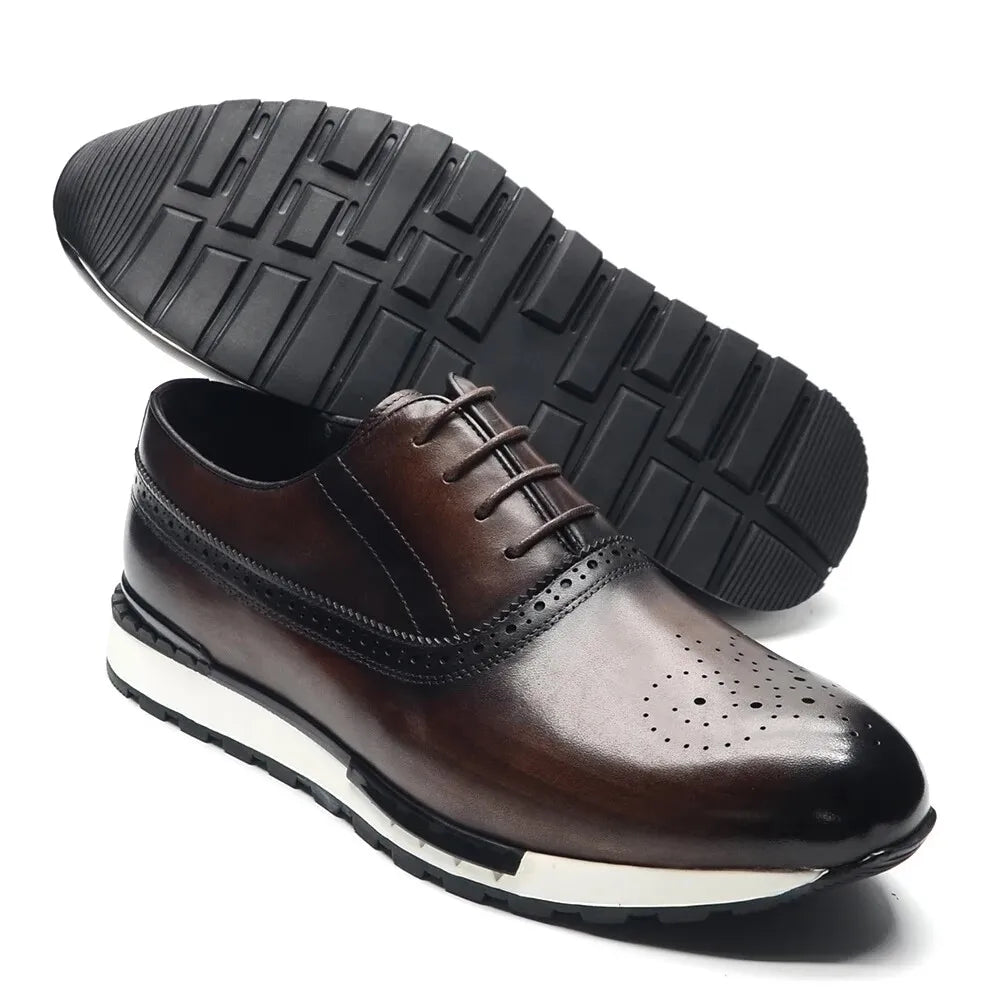 Baskets cuir naturel hommes - Chaussures plates automne