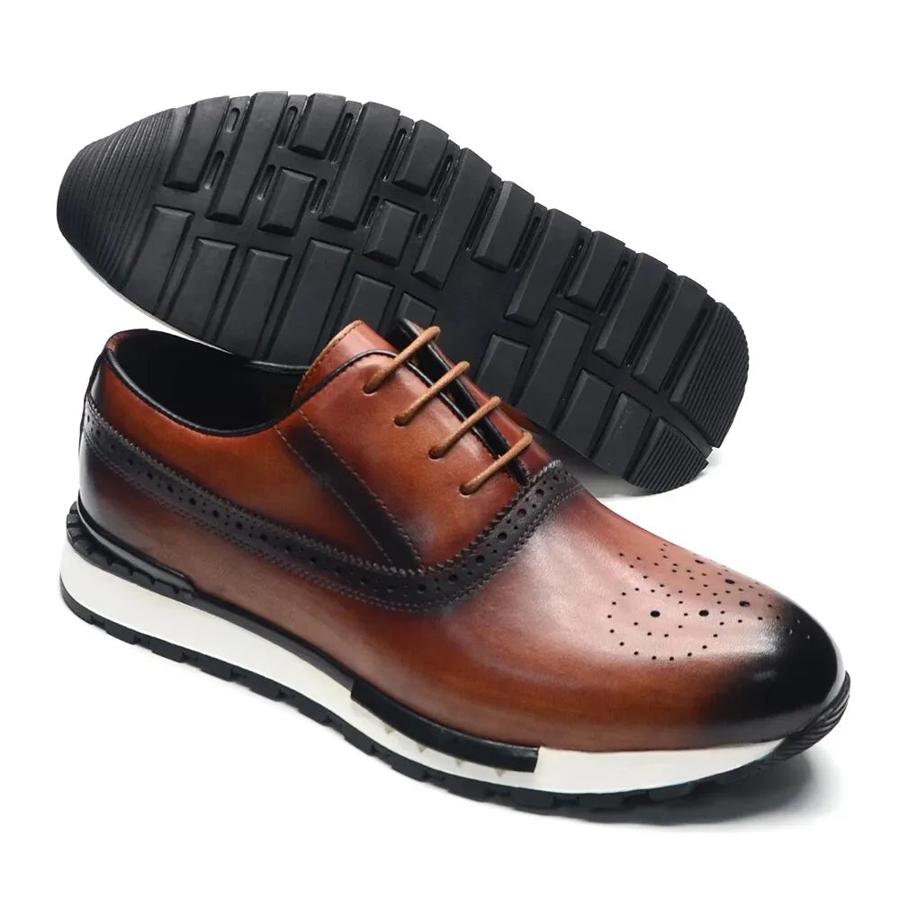 Baskets cuir naturel hommes - Chaussures plates automne