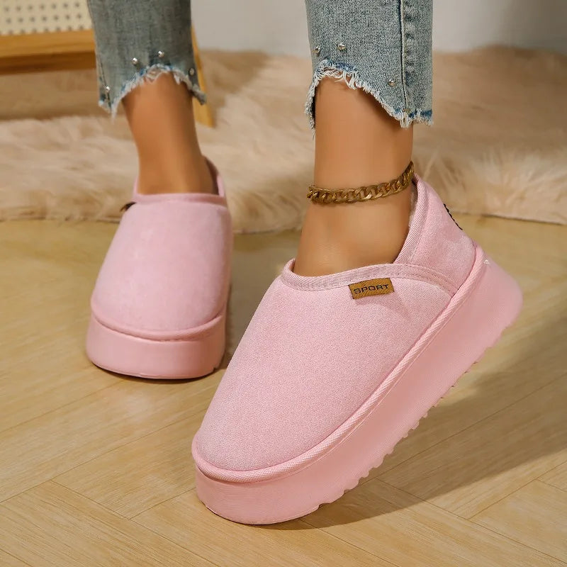 Bottes de neige plates en daim pour femmes
