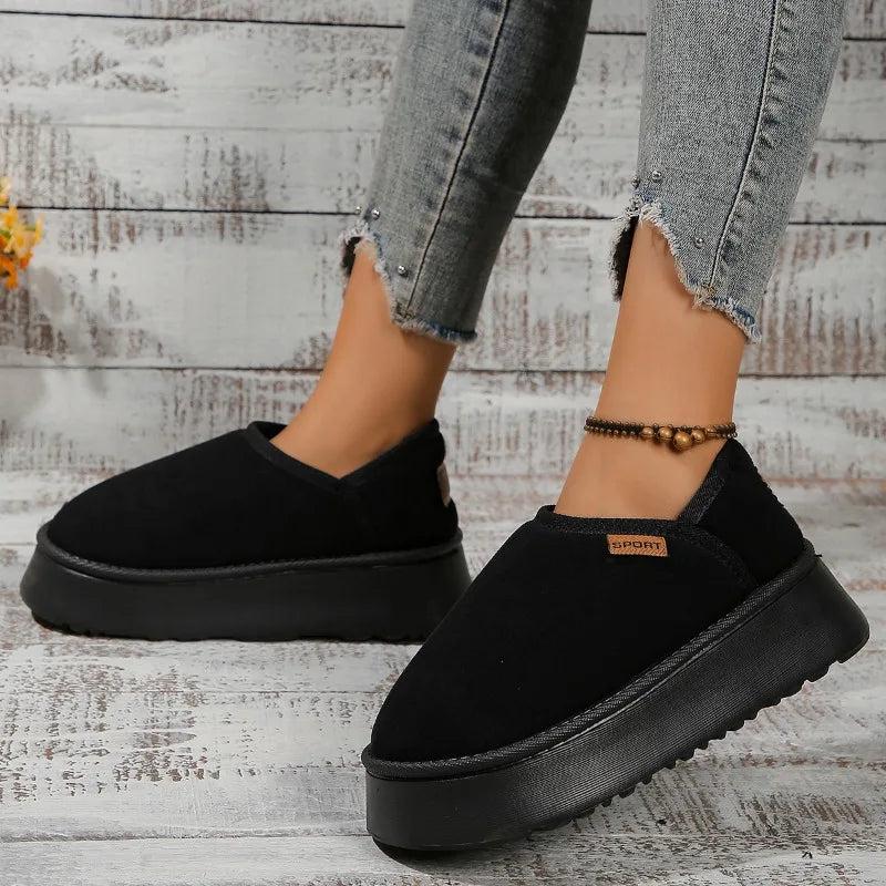 Bottes de neige plates en daim pour femmes