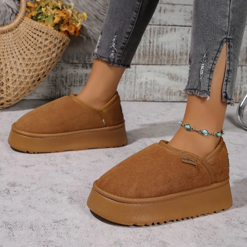 Bottes de neige plates en daim pour femmes