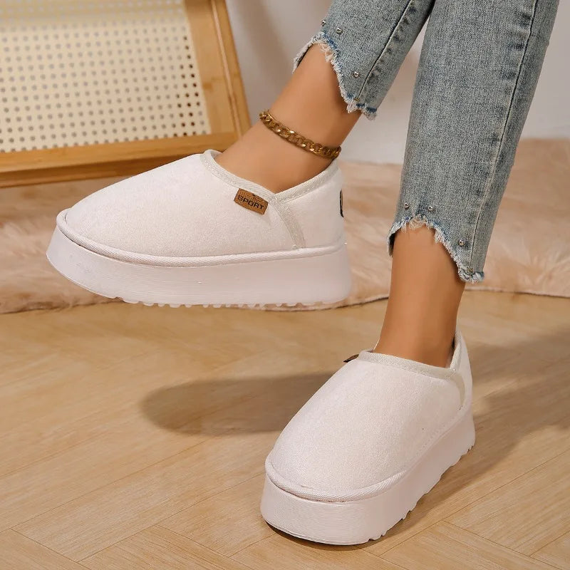 Bottes de neige plates en daim pour femmes