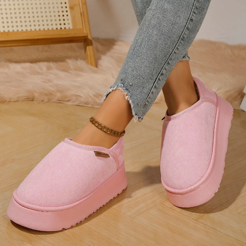 Bottes de neige plates en daim pour femmes