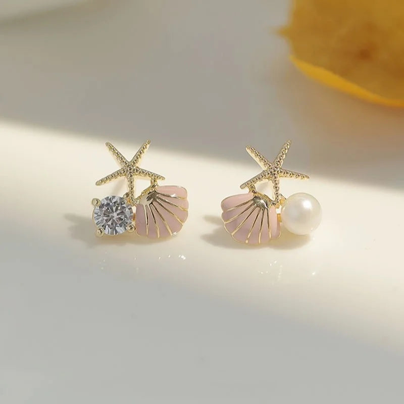 Boucles d'oreilles émaillées perle étoile de mer tendance