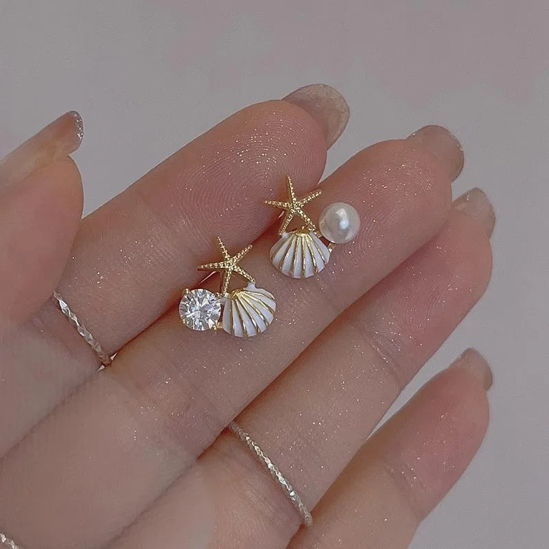 Boucles d'oreilles émaillées perle étoile de mer tendance