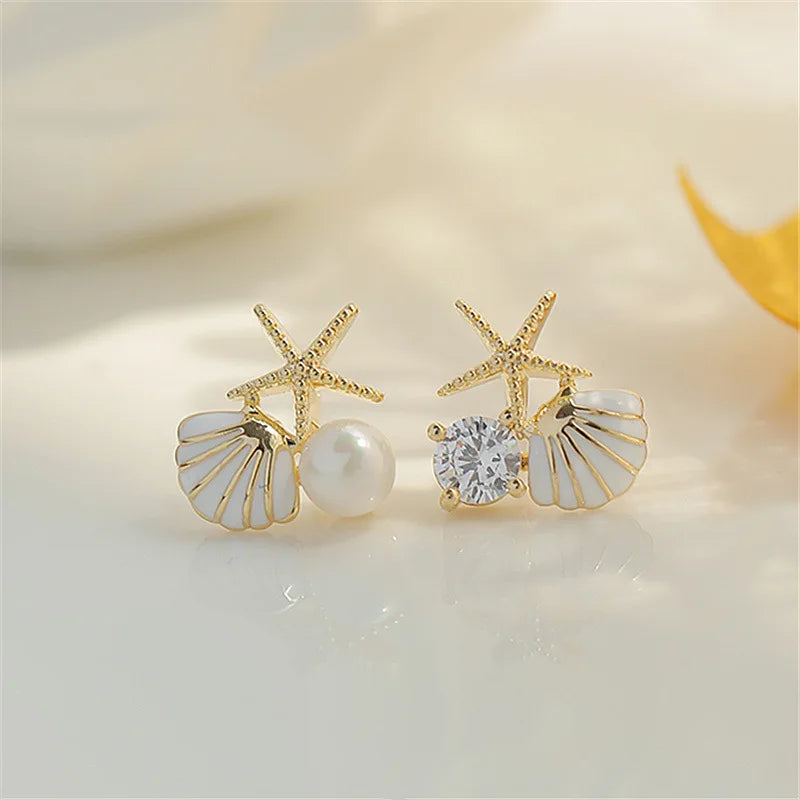 Boucles d'oreilles émaillées perle étoile de mer tendance