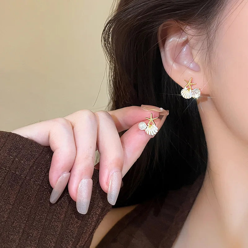 Boucles d'oreilles émaillées perle étoile de mer tendance