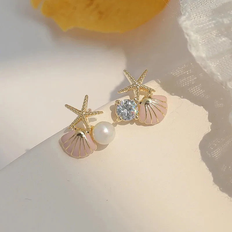 Boucles d'oreilles émaillées perle étoile de mer tendance