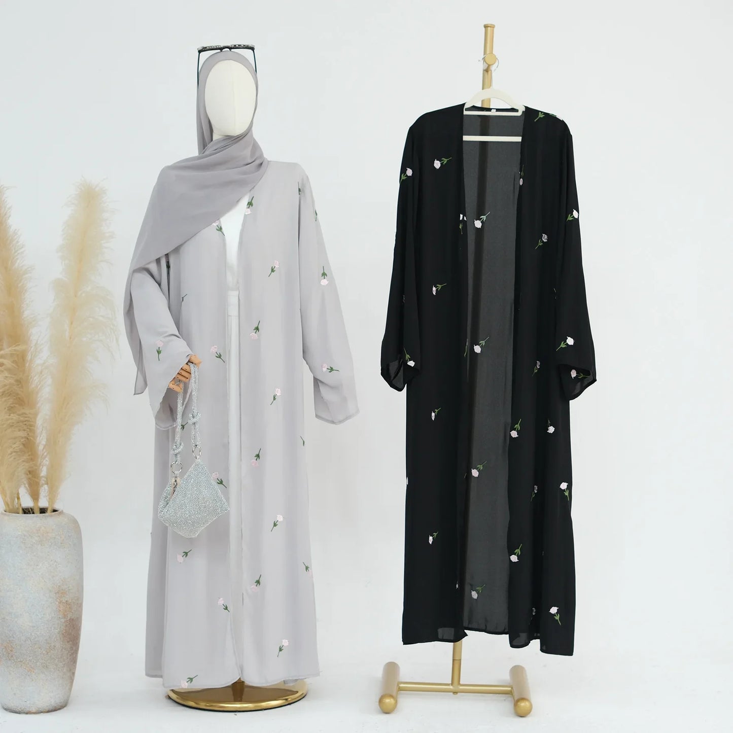 Cardigan brodé de fleurs pour femmes, Kimono Aabaya