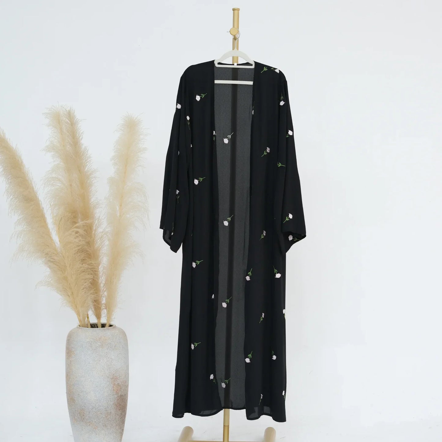 Cardigan brodé de fleurs pour femmes, Kimono Aabaya