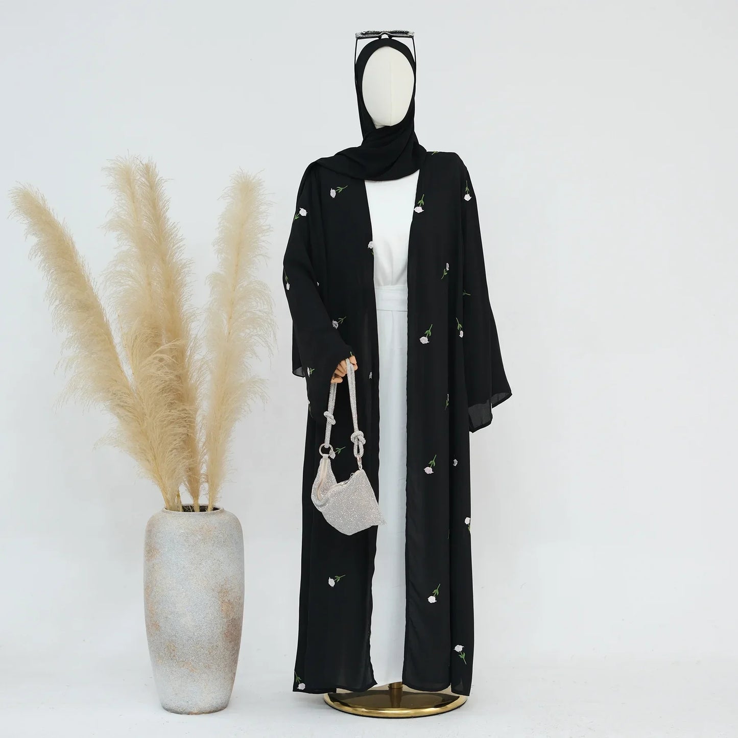 Cardigan brodé de fleurs pour femmes, Kimono Aabaya