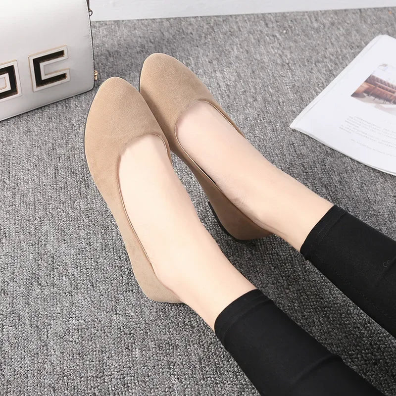 Chaussures plates en faux daim pour femmes, style mocassins noirs - 539