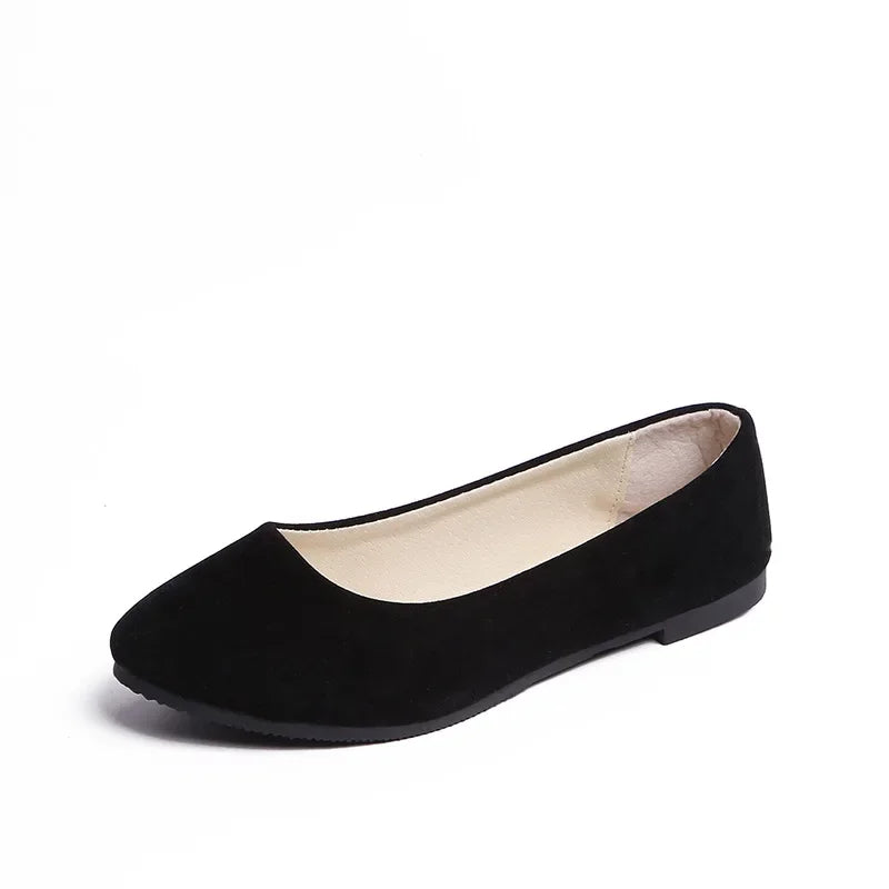 Chaussures plates en faux daim pour femmes, style mocassins noirs - 539