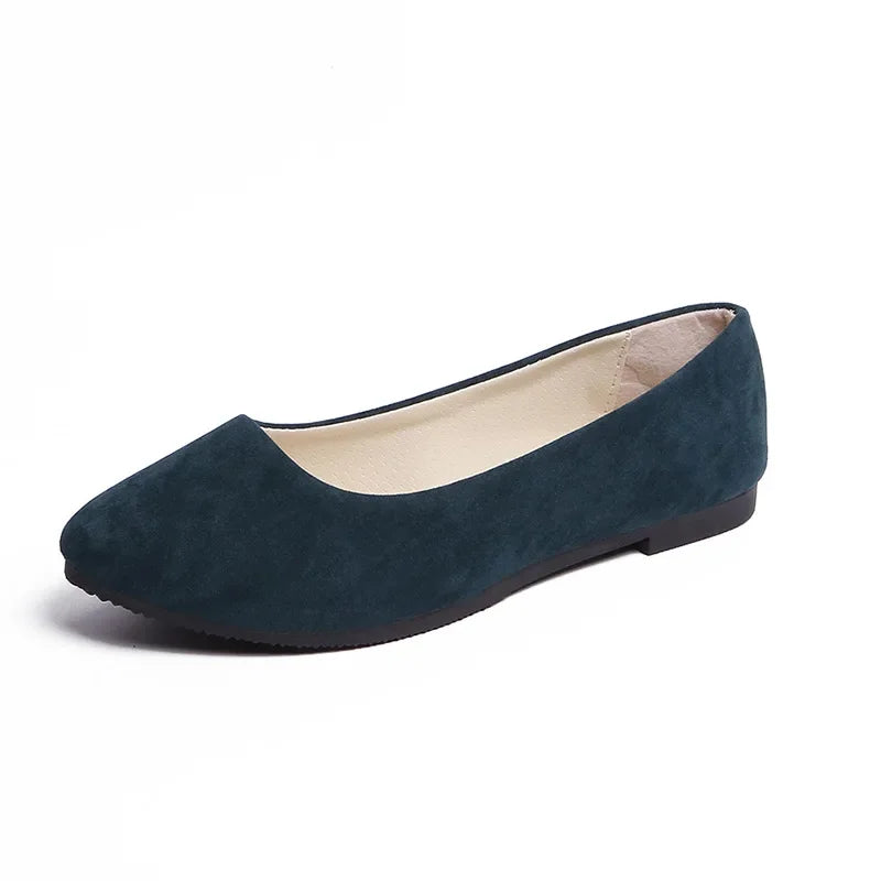 Chaussures plates en faux daim pour femmes, style mocassins noirs - 539