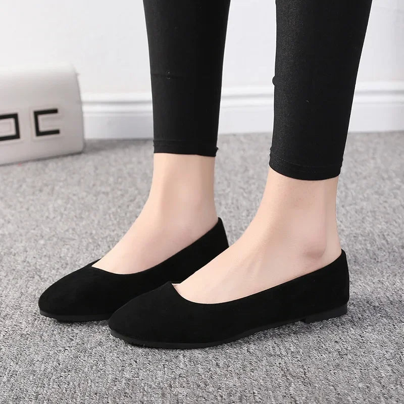 Chaussures plates en faux daim pour femmes, style mocassins noirs - 539