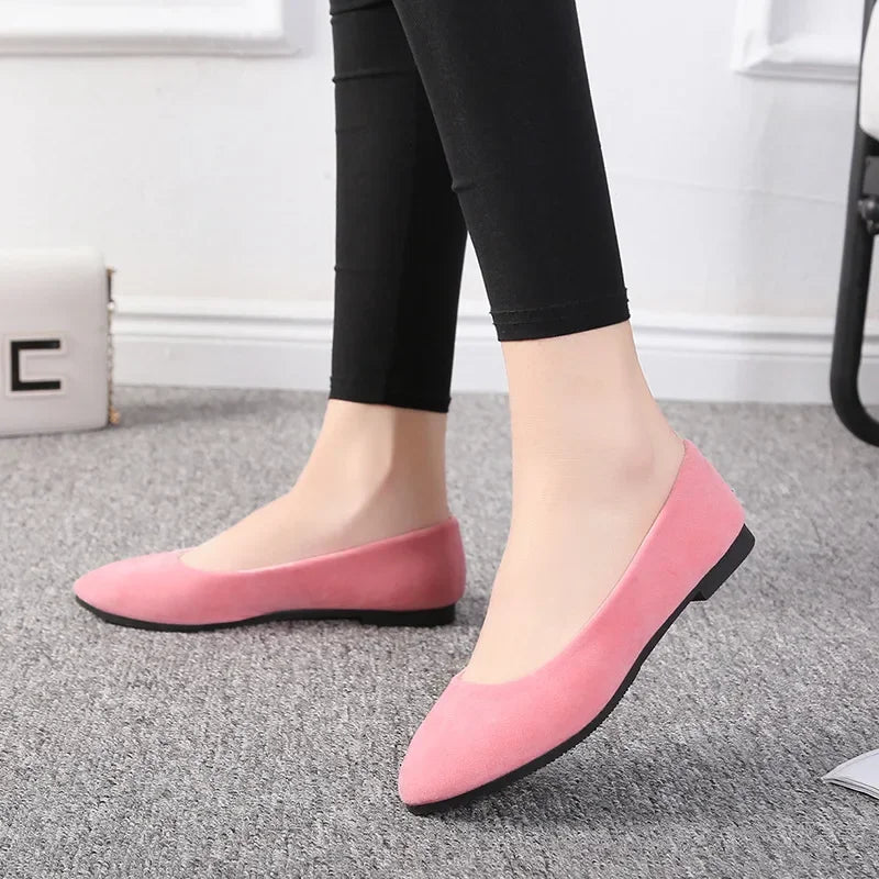 Chaussures plates en faux daim pour femmes, style mocassins noirs - 539