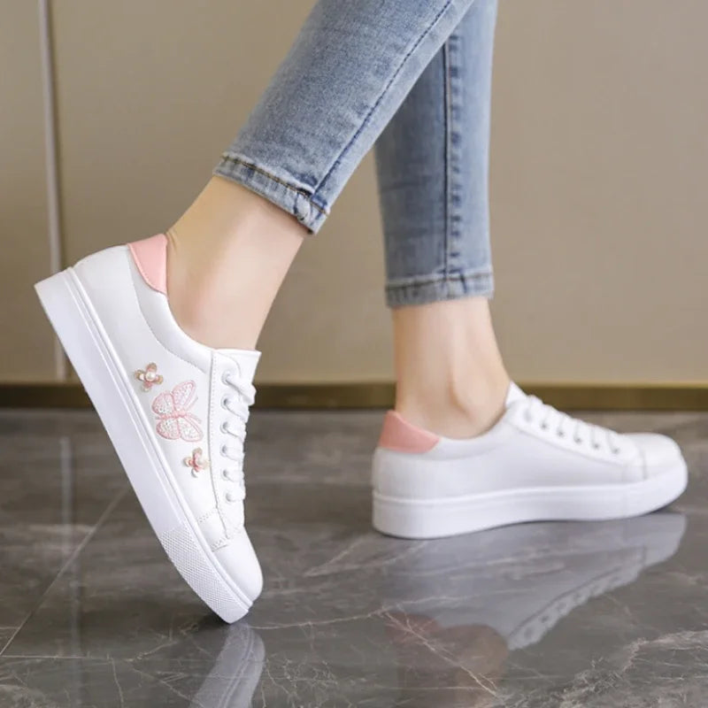 Chaussures blanches cuir femme à lacets, style décontracté, mode printemps