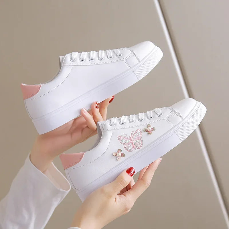 Chaussures blanches cuir femme à lacets, style décontracté, mode printemps