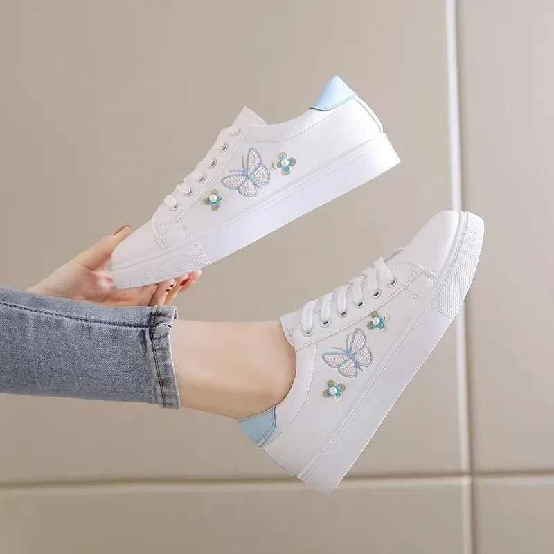 Chaussures blanches cuir femme à lacets, style décontracté, mode printemps