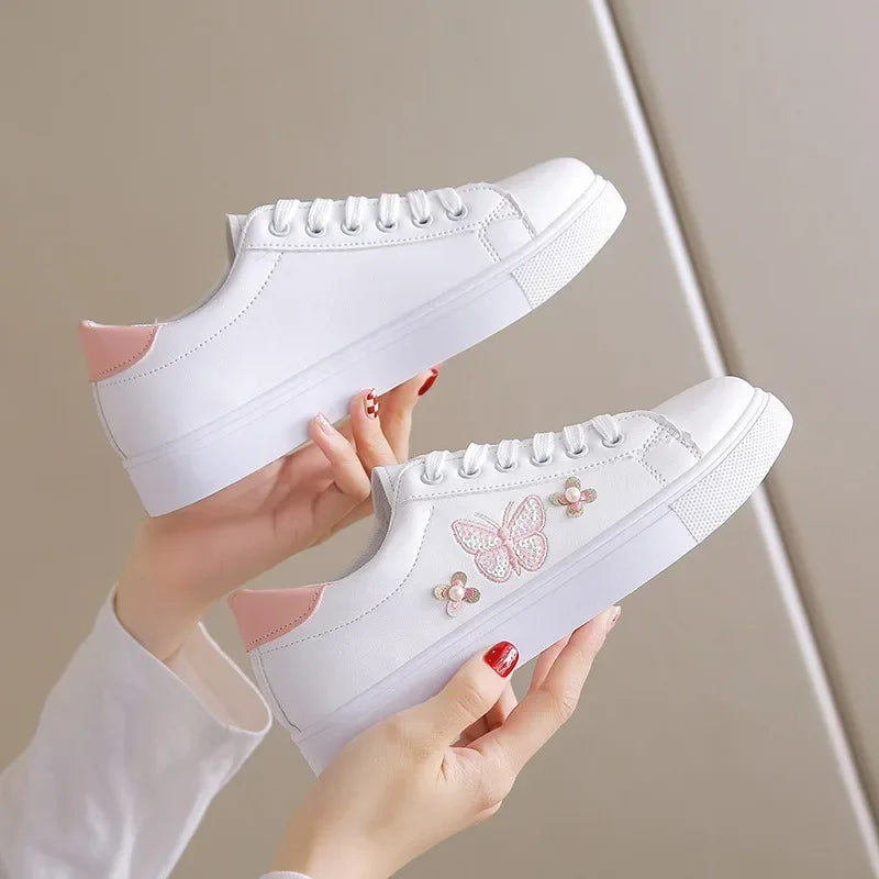 Chaussures blanches cuir femme à lacets, style décontracté, mode printemps