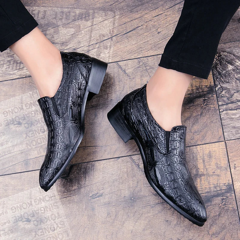 Chaussures crocodile et carreaux en cuir pour hommes, tendance noire