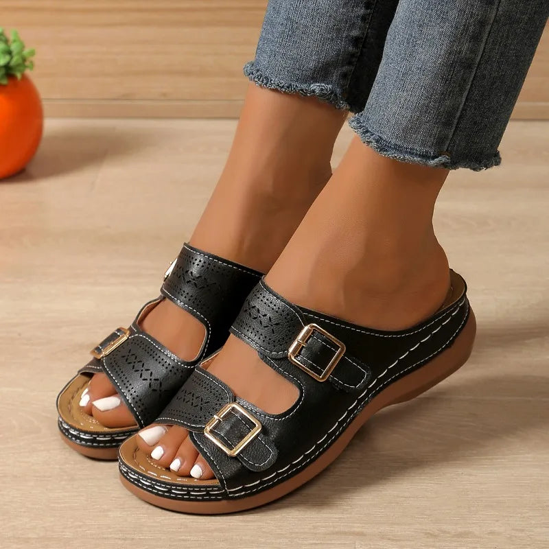 Pantoufles compensées Orth4WD pour femmes : style rétro et confort estival