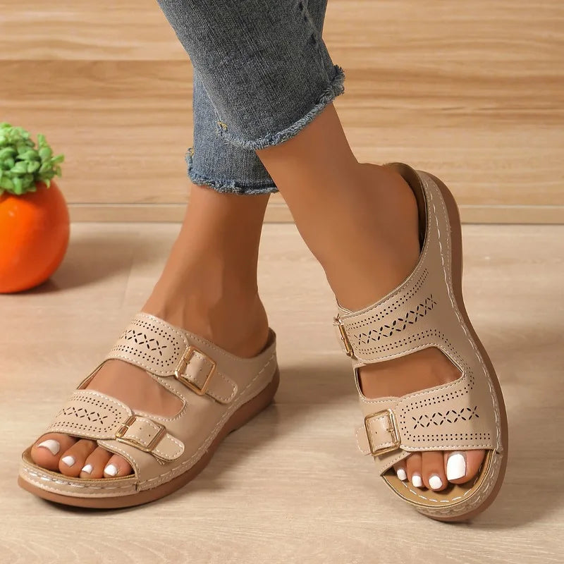 Pantoufles compensées Orth4WD pour femmes : style rétro et confort estival