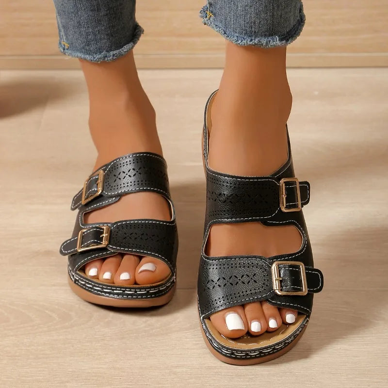 Pantoufles compensées Orth4WD pour femmes : style rétro et confort estival