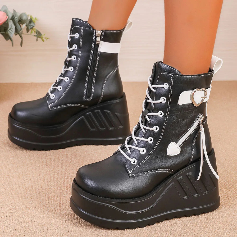 Plateforme Chunky Punk Wedges Denim pour femmes, chaussures gothiques, JOFashion