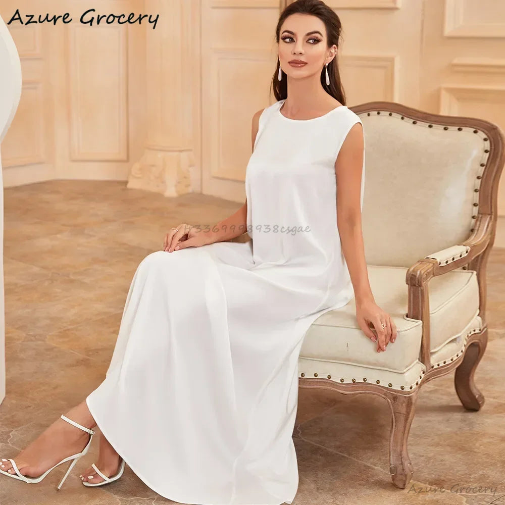 Robe Abaya Satin Blanc pour Femme - Tenue Intérieure Musulmane