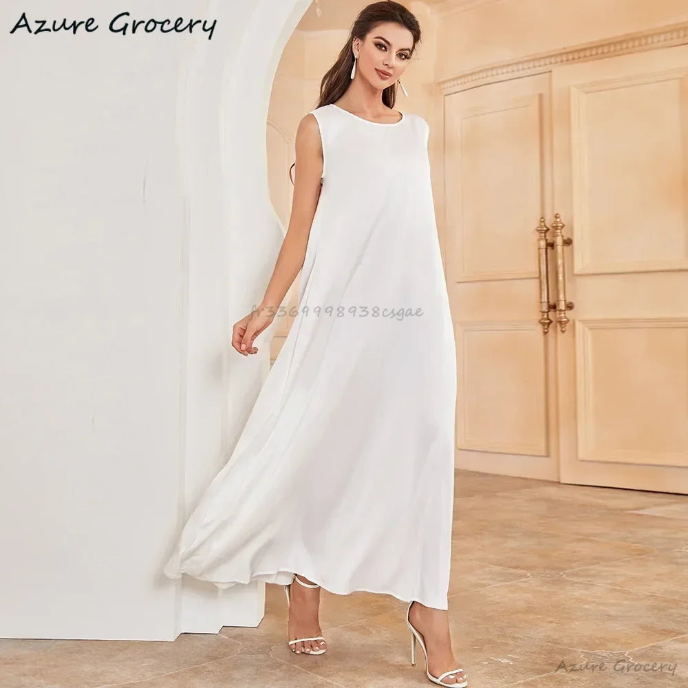Robe Abaya Satin Blanc pour Femme - Tenue Intérieure Musulmane