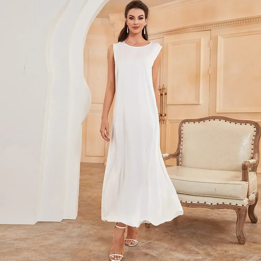 Robe Abaya Satin Blanc pour Femme - Tenue Intérieure Musulmane