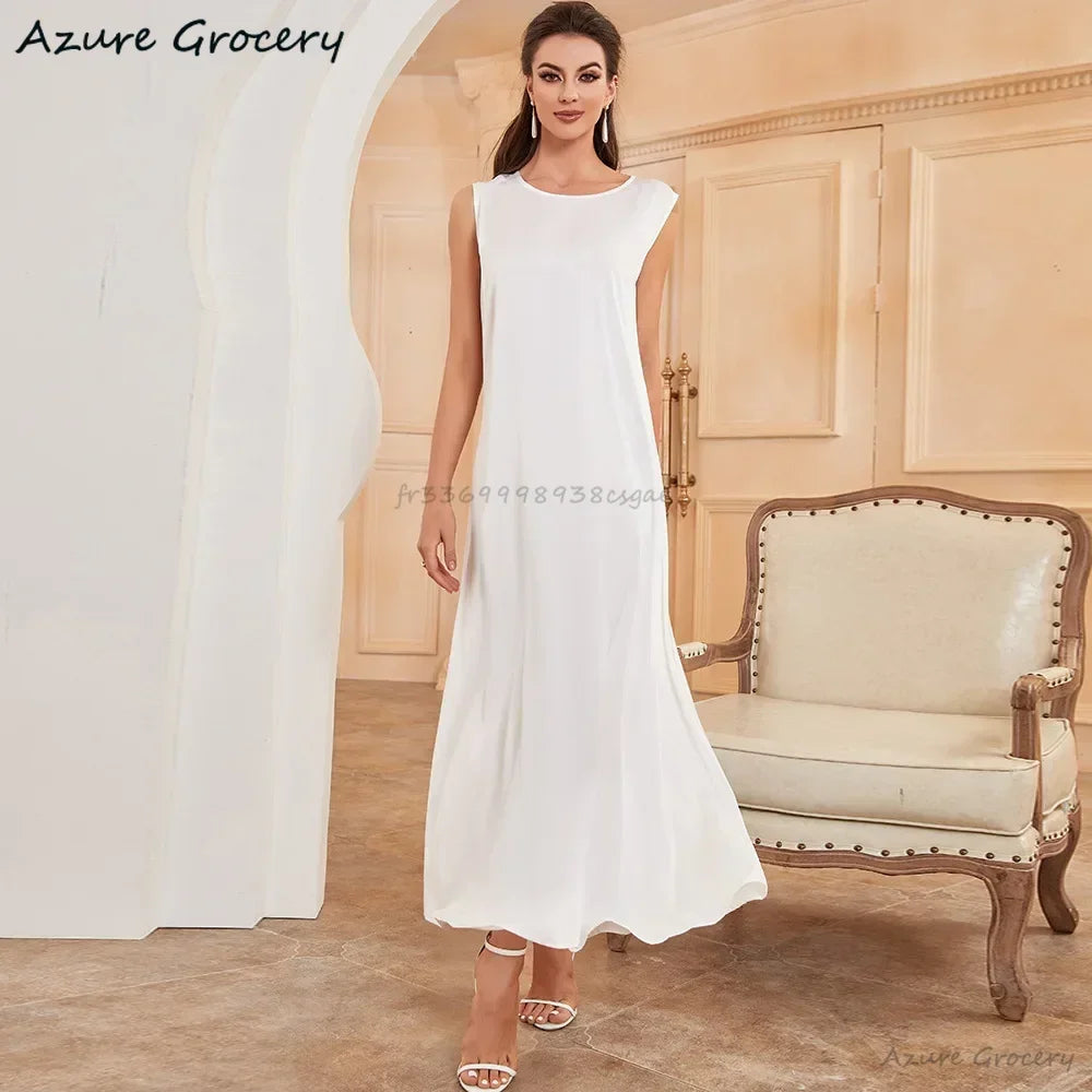 Robe Abaya Satin Blanc pour Femme - Tenue Intérieure Musulmane